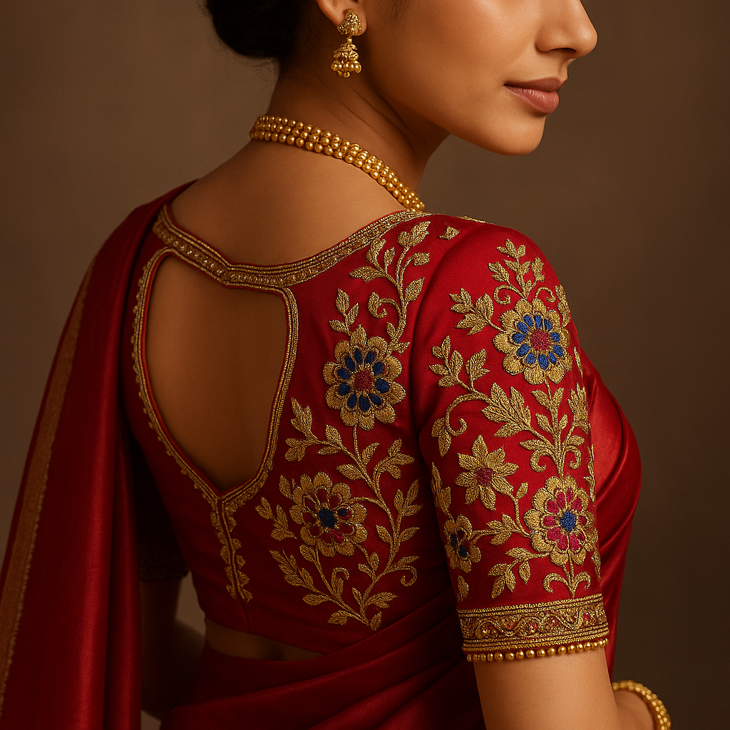 Designer saree blouse with embroidery