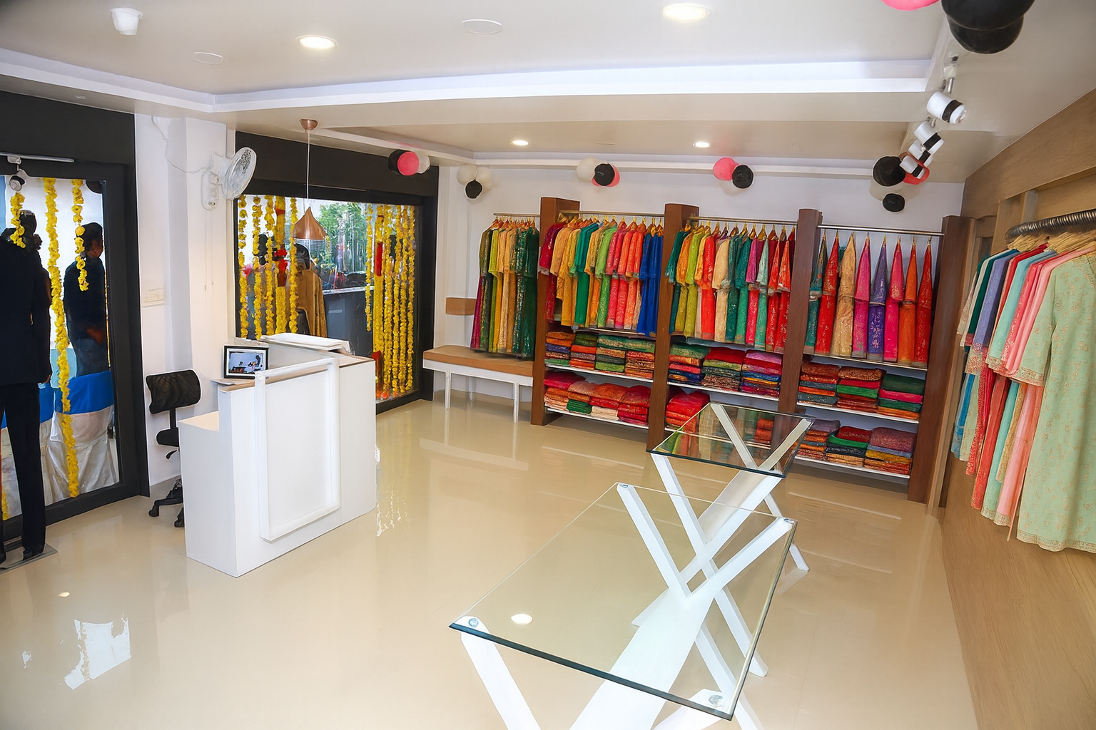 Spacious trial room with mirror and good lighting